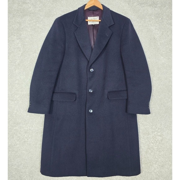 Lanificio Vallombrosa‎ Coat Mens 42R Navy Blue Wool Cashmere Long Preppy - Picture 1 of 15